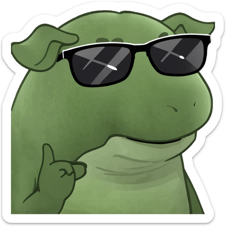 pig wearing sunglasses, tossing money in the air, fun and meme-inspired style sticker
