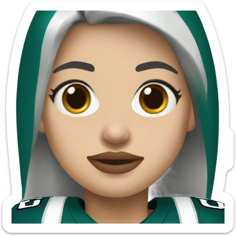  White skin female dark hair red lips wearing Philadelphia Eagles jersey sticker