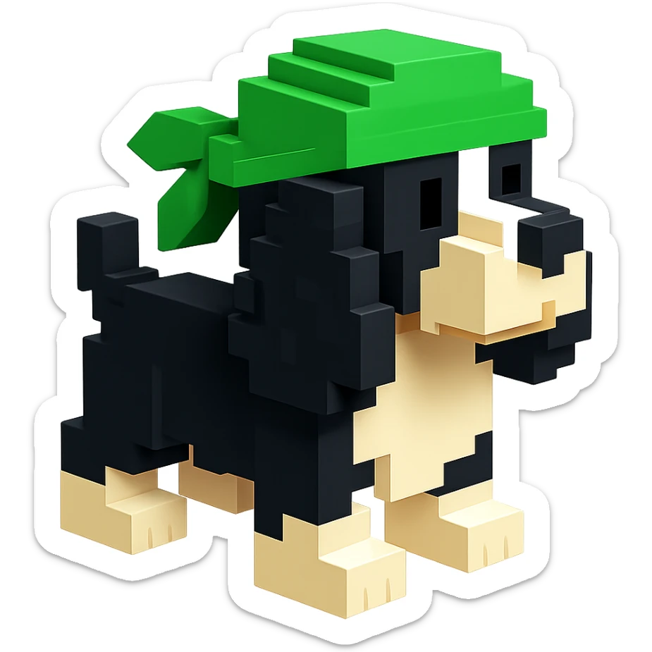 A black and white Russian Cocker Spaniel puppy wearing a green durag, facing left sticker