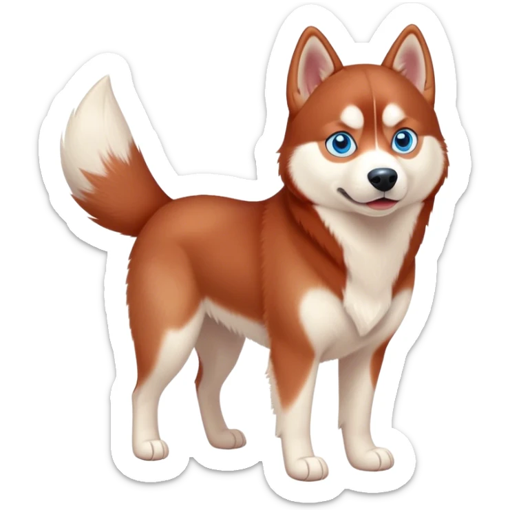 cute, disney-style red siberian husky with blue eyes, full body sticker