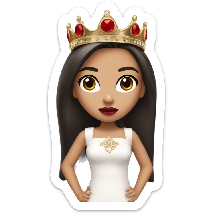 Bratz Girl has straight dark hair and dark brown eyes wearing a crown with red lipstick on her lips sticker