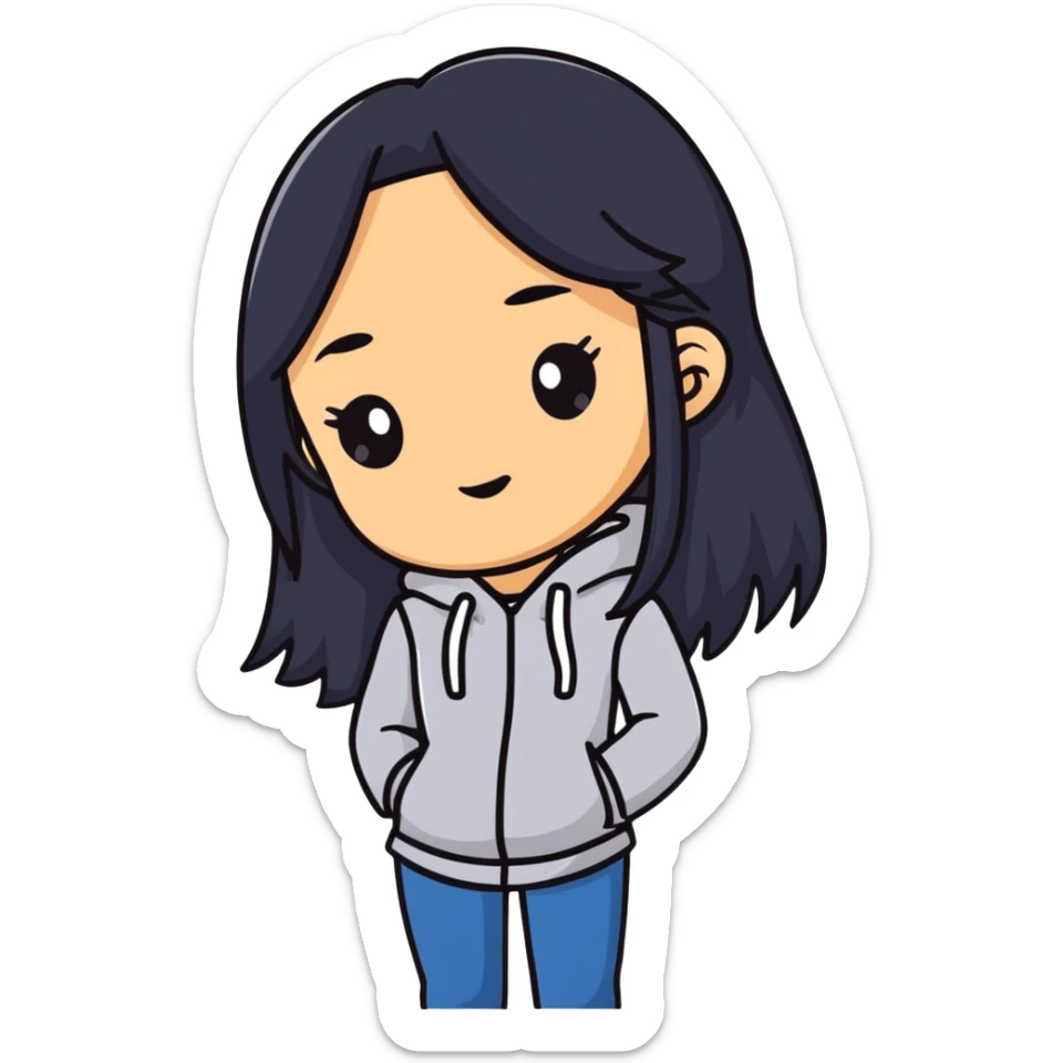 Stylish confident woman with Asian and Latina features, long straight black hair sticker