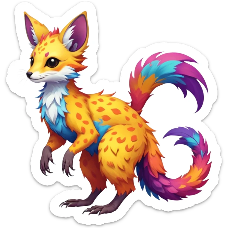Feral Rare Fantasy vibrant Vernid-Trico-species by LiLaiRa, random markings, tufted tail, tufted ears, full body sticker