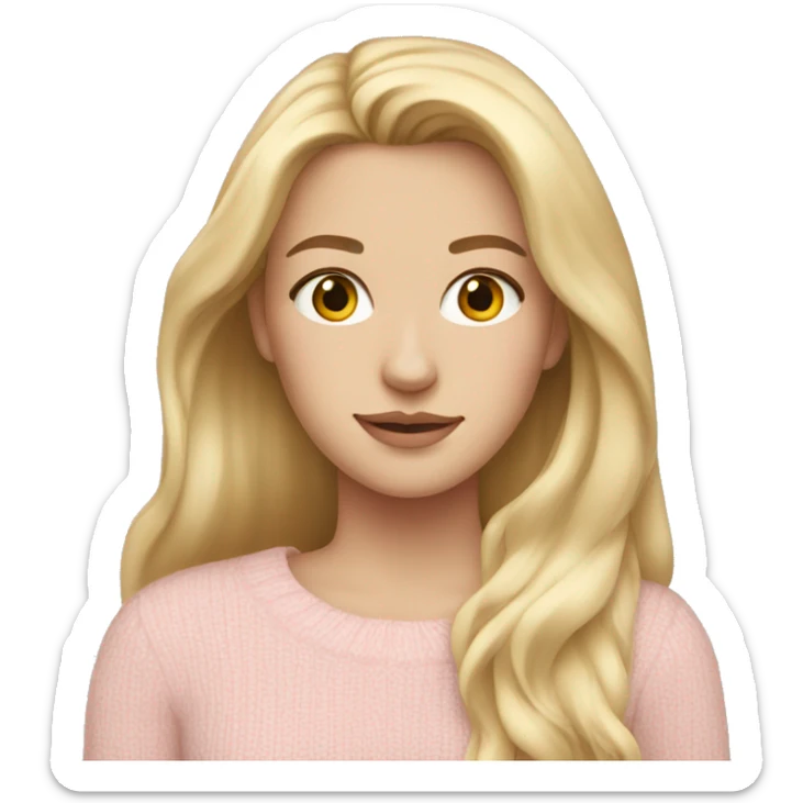 Beautiful white girl with long blonde hair wearing light pink sweater  sticker