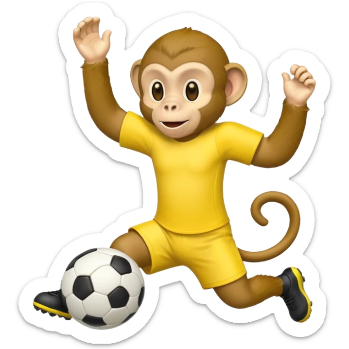 Quiero hacer a un mono jugando futbol y un plátano en la mano sticker