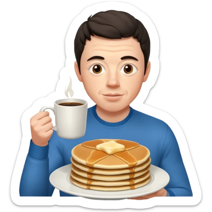 Rory mcilroy eating pancakes and holding a mug of coffee that says Uncle Bills sticker