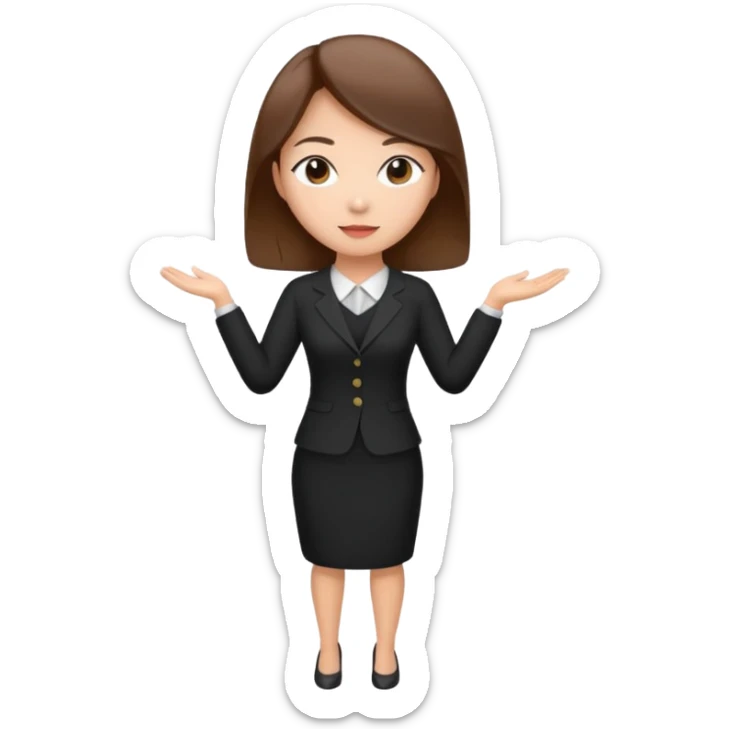 asian young woman brown-haired teacher in black daily dress  sticker