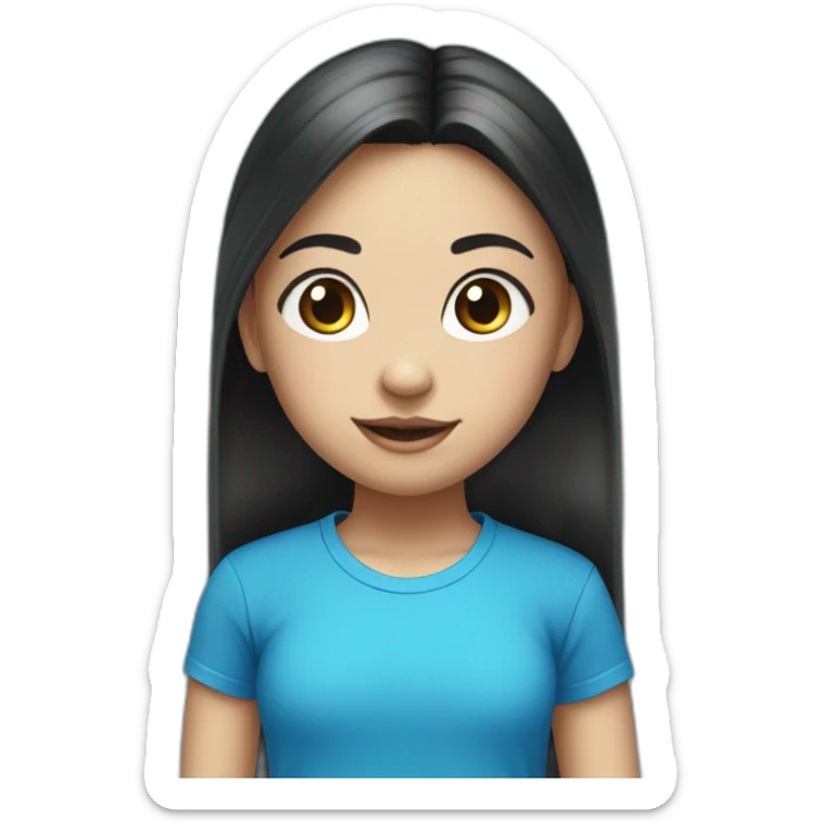 11 years old girl’s portrait with black pony tail and blue t shirt sticker