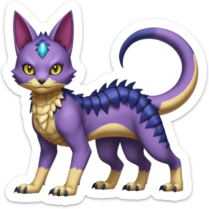 white belly, scaley scaly batty feline-like quadrupedal digitigrade furry feral Bastet-Noibat-Gatomon-Garchomp-Digimon-Fakémon-Pokémon-creature (full body) sticker