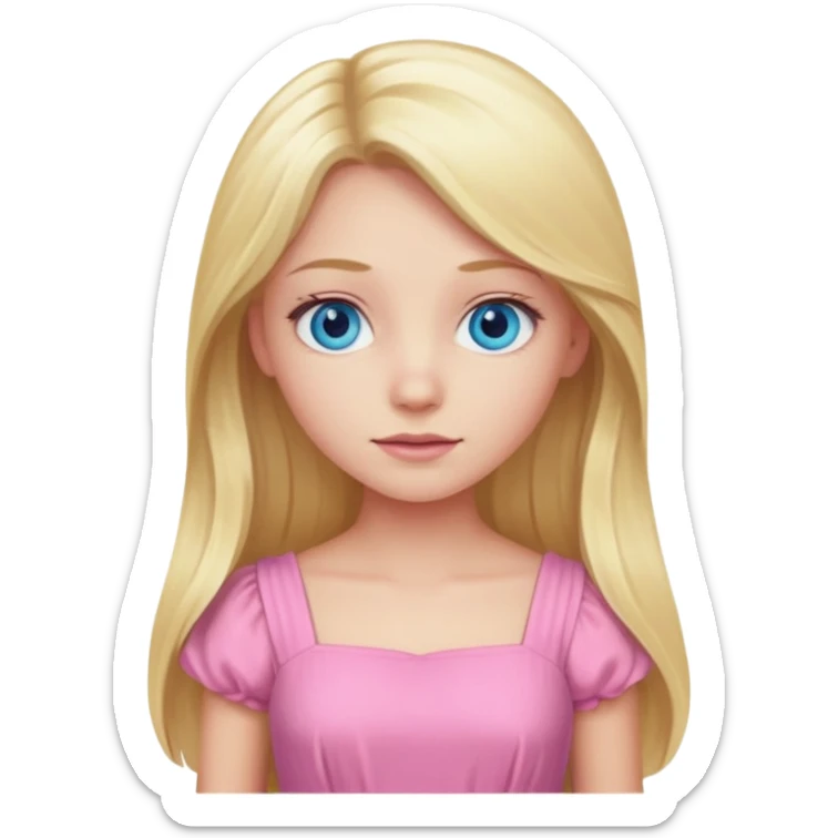 Blonde girl with blue eyes and long hair wearing a pink dress sticker