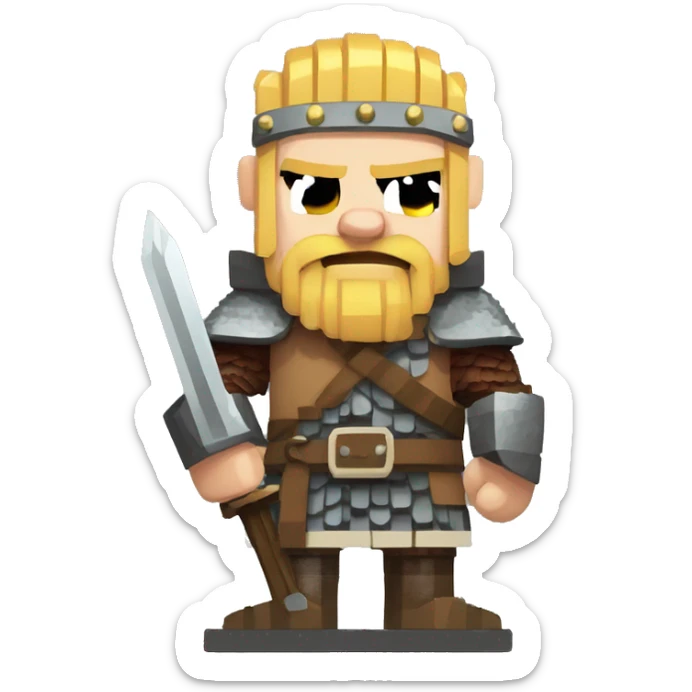 Scandinavian Viking waist-deep with a sword in his hand and an angry mood in pixel art sticker
