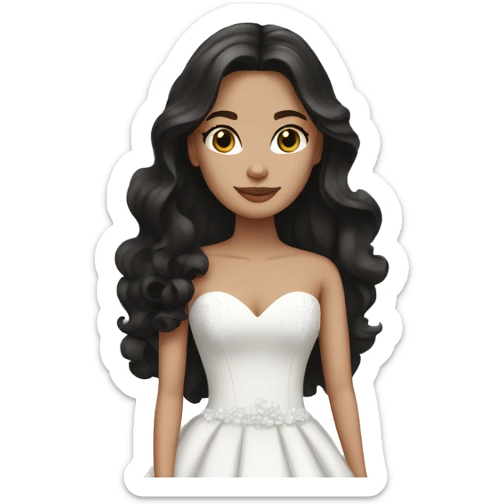 White bride with wavy dark brown long hair, blue eyes in a black wedding dress sticker