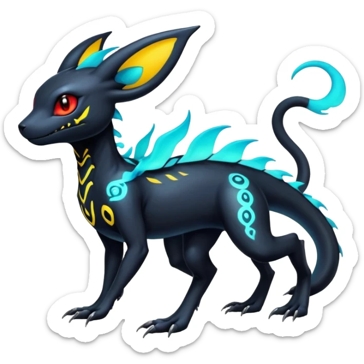 Gothic Colorful Salandit-Umbreon-Fakémon-hybrid-creature (full body)  sticker