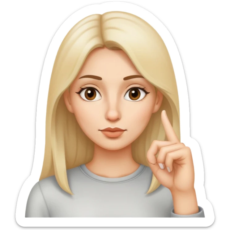 Woman touching the tip of her nose with her index finger sticker