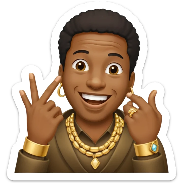 Giggling black man with jewelry covering his mouth with his right hand with one thumb and four fingers only sticker