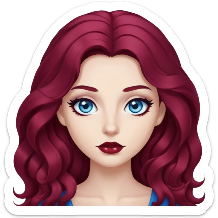 pretty long hair wavy dark wine red hair baddie with black eyeliner and blue eyes sticker