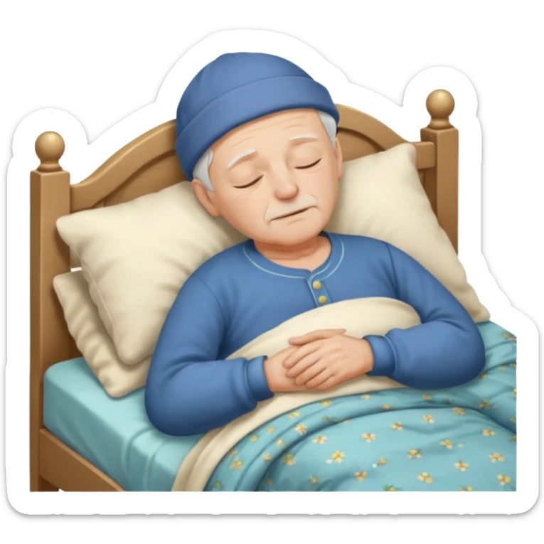 Un homme âgé qui dort paisiblement Les yeux fermés dans son lit il Es seul sans enfant sticker