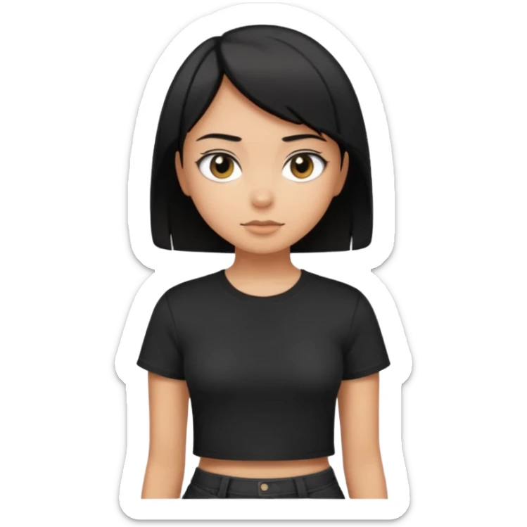 a pretty bratz girl with straight black short hair wearing a black tshirt , tan girl. waist up sticker