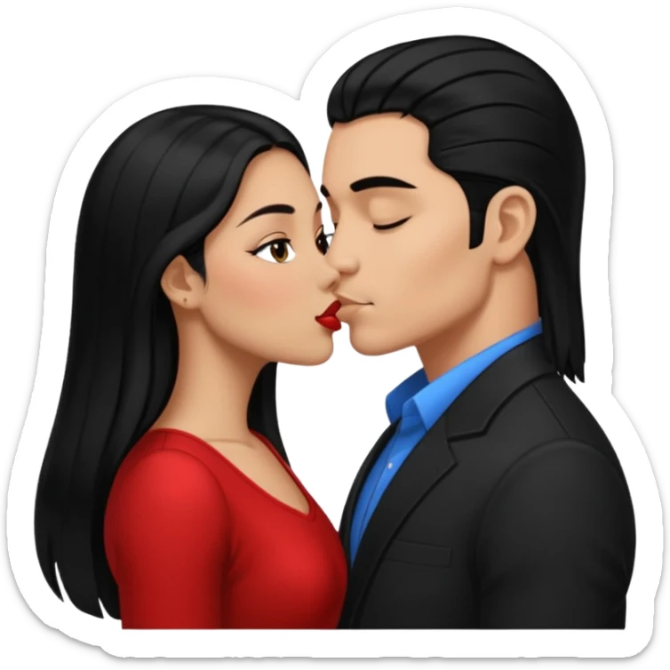 Black slick back hair guy darker Mexican kissing a long black haired light skin Mexican girl sticker