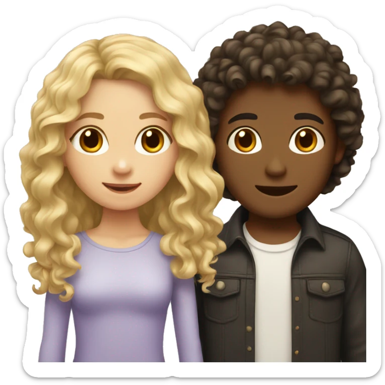 Girl with long dark hair and boy with blond curly hair sticker