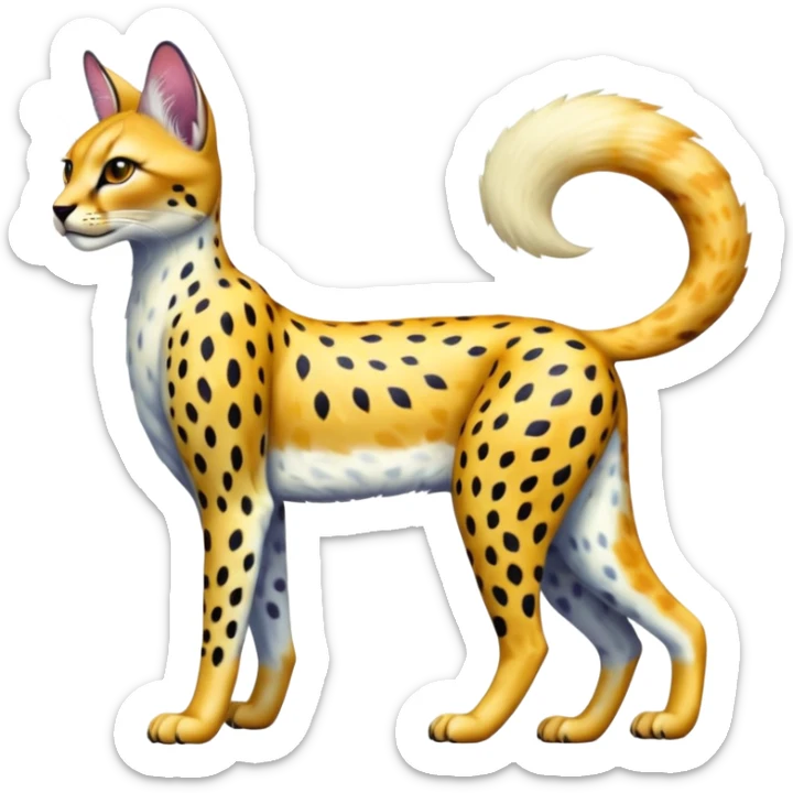 Colorful shiny albino melanistic Caracal-Cheetah-Serval-Trico-Sergal-Vernid-fusion-hybrid-animal-creature, full body sticker