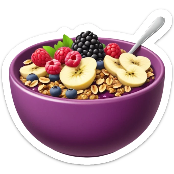 colorful acai bowl with berries and granola, Western Sydney vibe, emoji style sticker