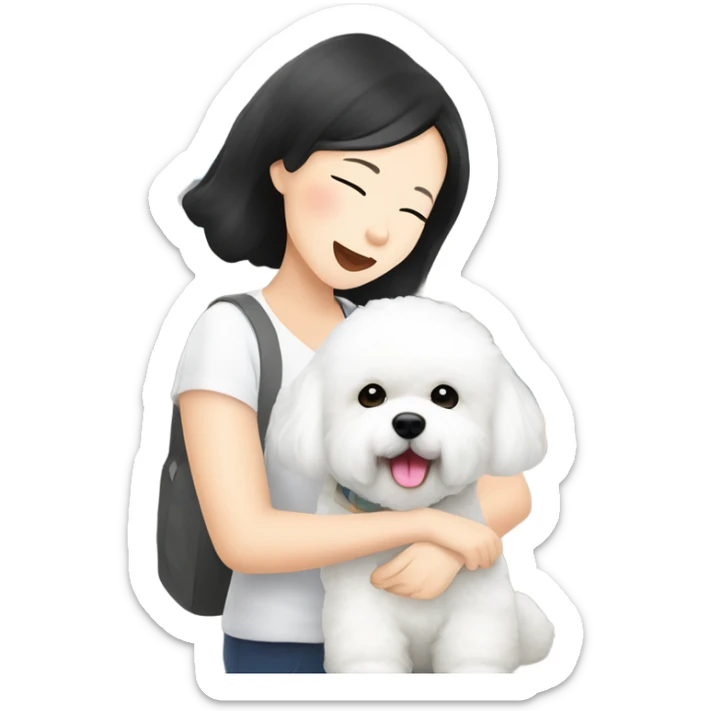 A cute korean style bichon frise with a Asian woman at the airport  sticker