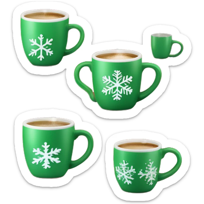 mugs with a hot drink decorated with snowflakes or a striped caramel stick. Steam rises from the mug in the shape of hearts. The color of the mug is warm red or green to convey the New Year mood sticker
