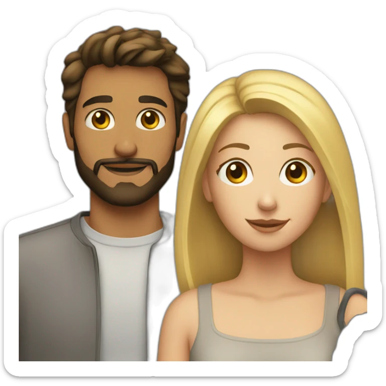 brunette 25 year old male with beard with blonde 25 year old woman sticker