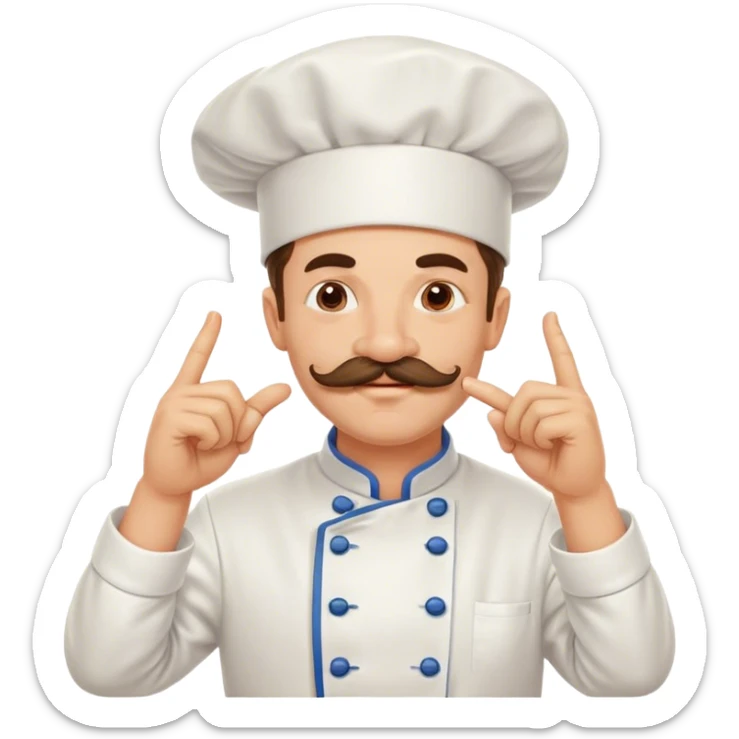 Pleased mustachioed chef enthusiastically kissing his fingers and thumb together with love sticker