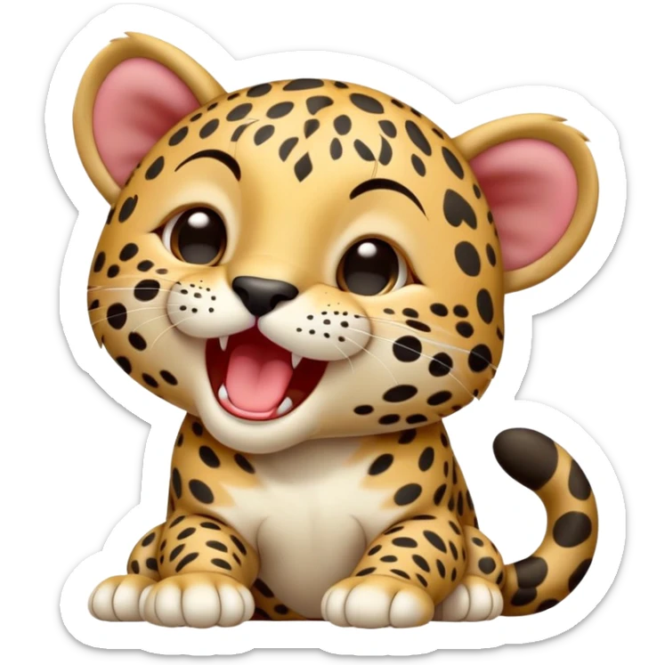cinematic-realistic-yawning-baby jaguar-portrait-emoji,-head-tilted-slightly-with-a-dramatic,-wide-open-yawn,-showcasing-a-lithe,-graceful-build-with-distinctive-rosette-patterns-and-sleepy,-half-closed-eyes,-simplified-yet-irresistibly-adorable sticker