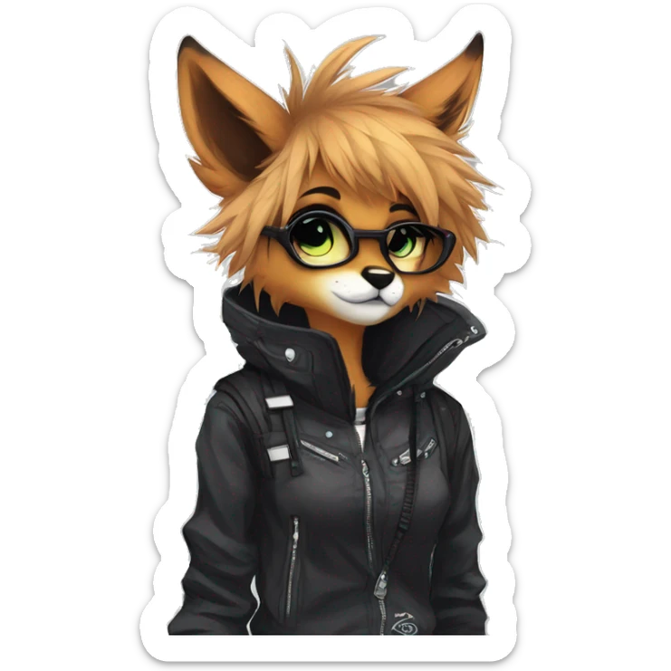 Edgy cute modern punk techwear anthro furry animal sona by Falvie, LiLaiRa, AngieWolf sticker