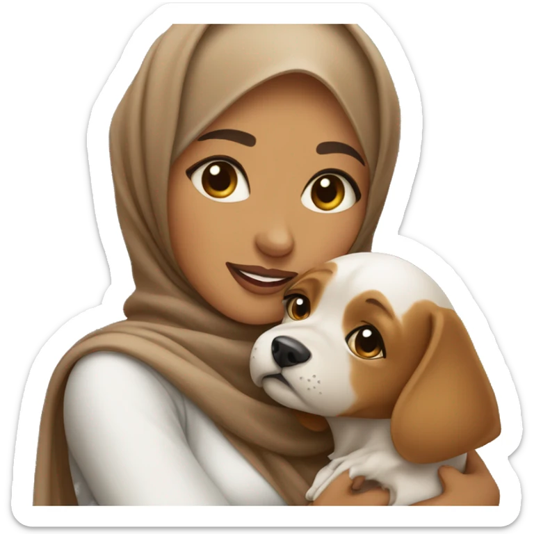 pretty caramel skin woman with hijab hugging a dog sticker