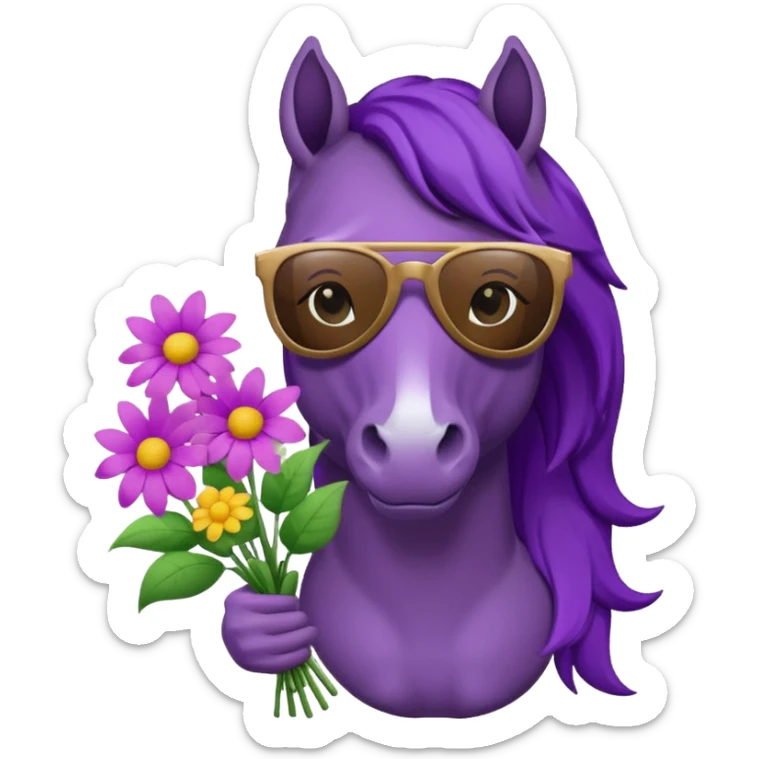 Purple horse wearing sunglasses and holding flower bouquet
 sticker