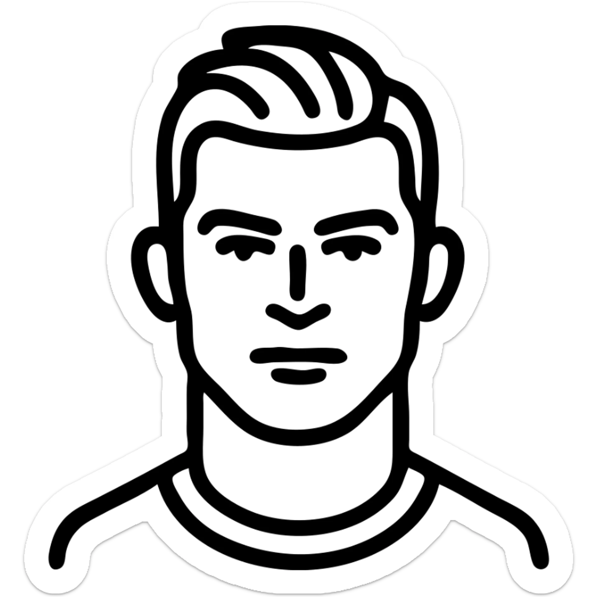 simple, recognizable icon of Cristiano Ronaldo focusing on signature hairstyle and confident expression, minimal color, clean lines sticker