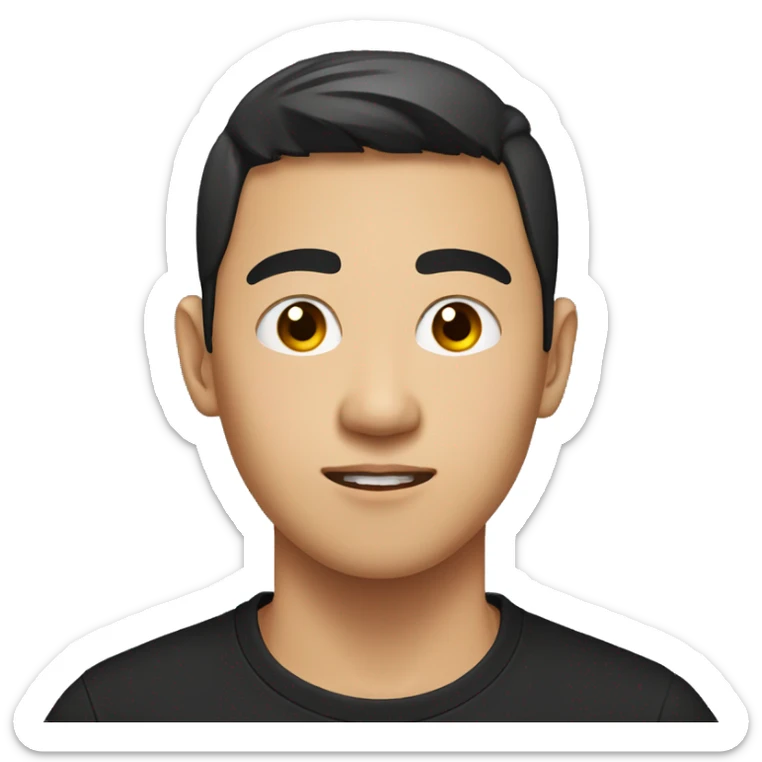 20 Years old asian man with a black t-shirt with a short cut, black eye sticker