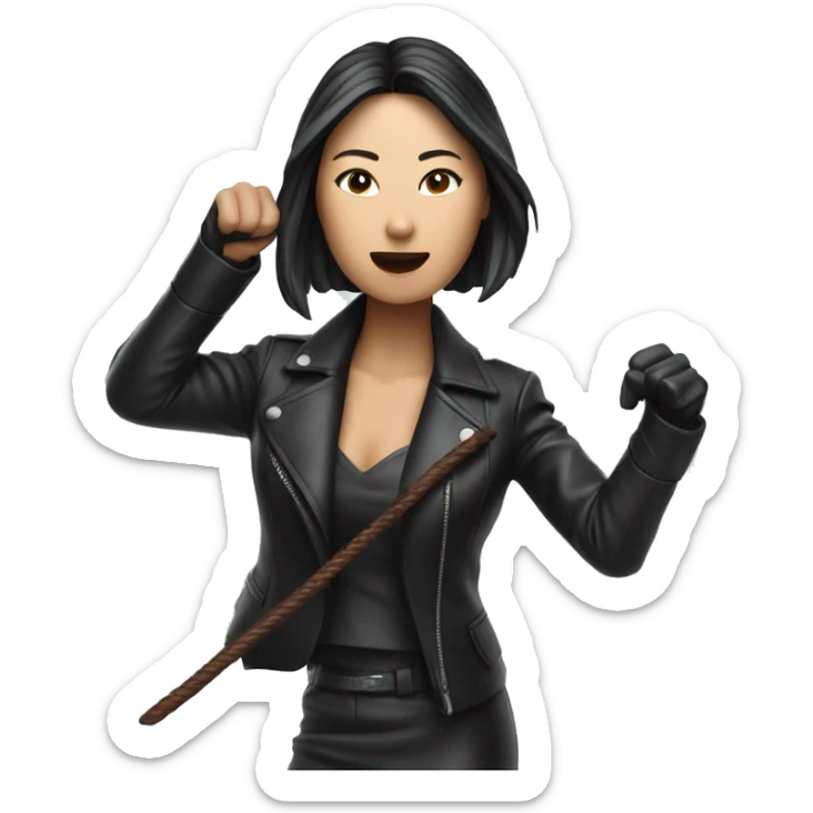  Emoji of an Asian woman in leather suit destroying a whip to demonstrate leadership  sticker