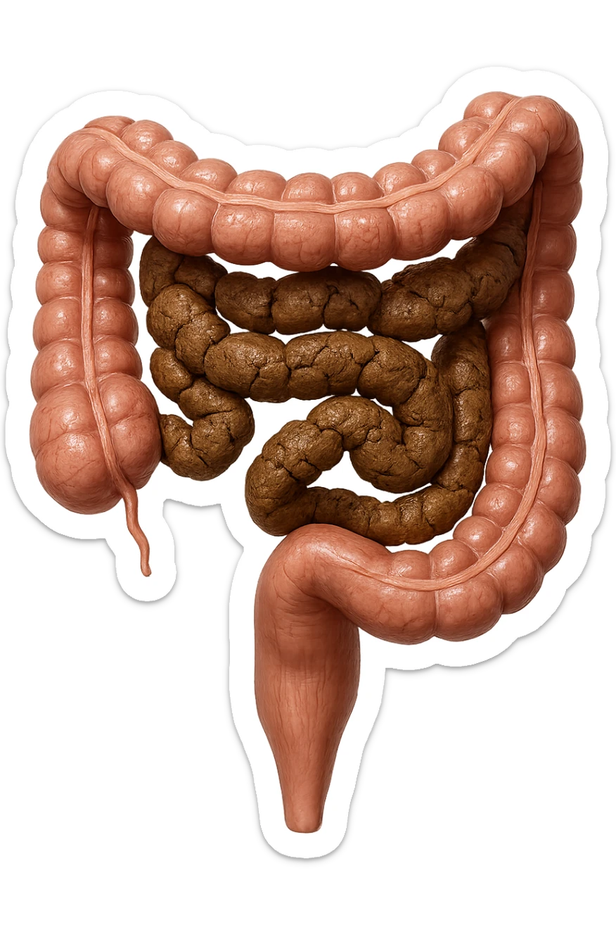 intestino umano anatomico realistico con feci spezzettate iperrealistiche nel colon sticker