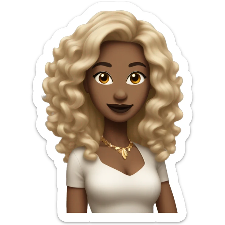 light skin woman with brown lipstick and big straight hair dancing  sticker
