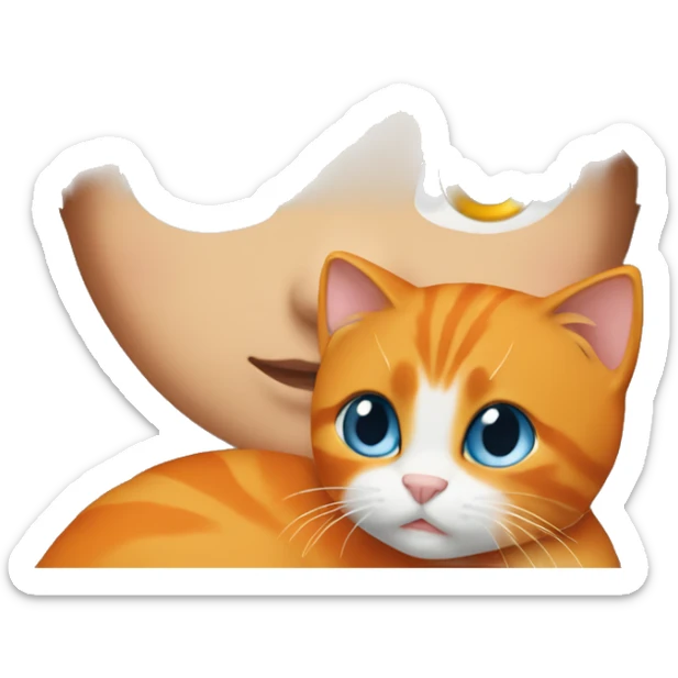 brunette girl with long hair and blue eyes holding orange cat sticker