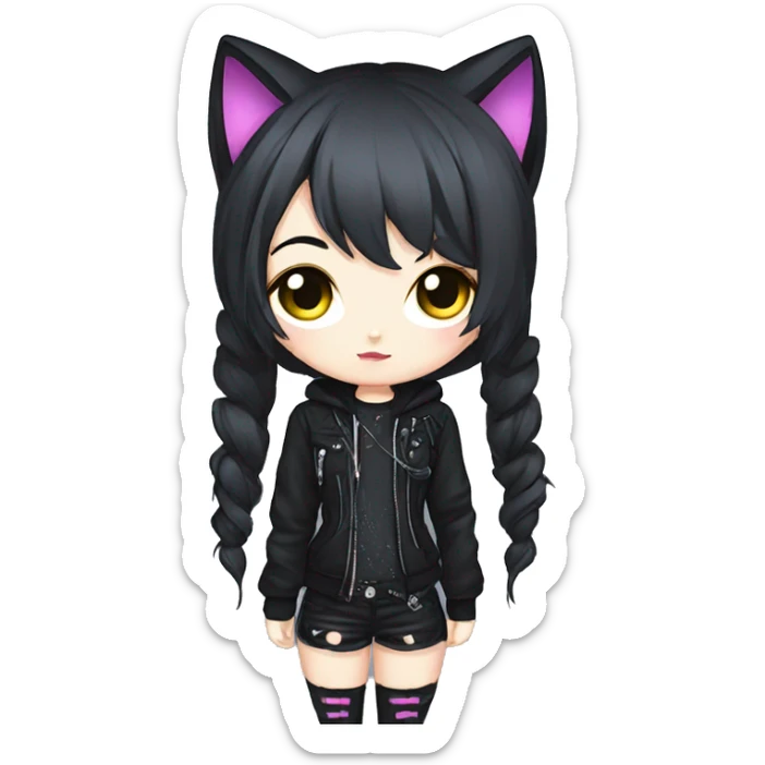 Edgy Kawaii Cute Cool Cartoon Beautiful Elegant Pretty Anime Punk Techwear Gothic Catgirl sticker