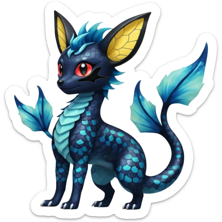 Umbreon-Amaura-Vaporeon-Salandit-Fakémon-fusion (full body) sticker