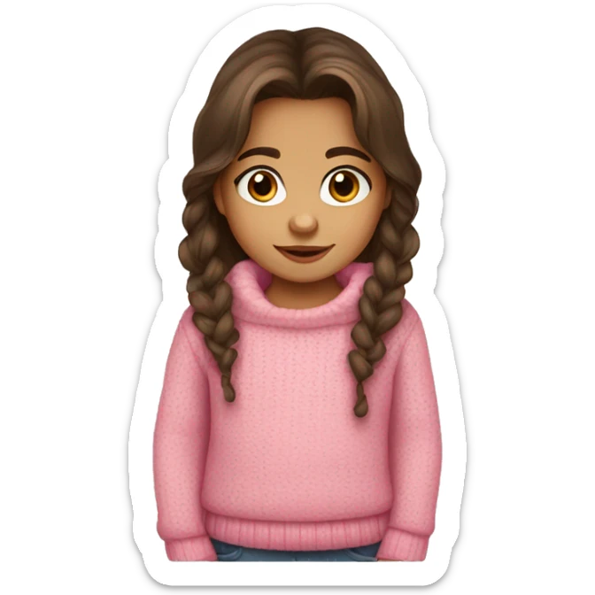 toddler girl, hispanic, long brown hair, brown eyes, pink sweater, winter sticker