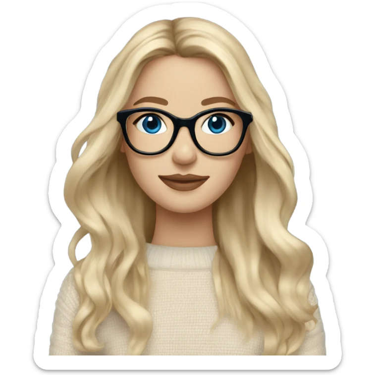 Blonde balayage long hair white women beige sweater blue eyes wearing glasses  sticker