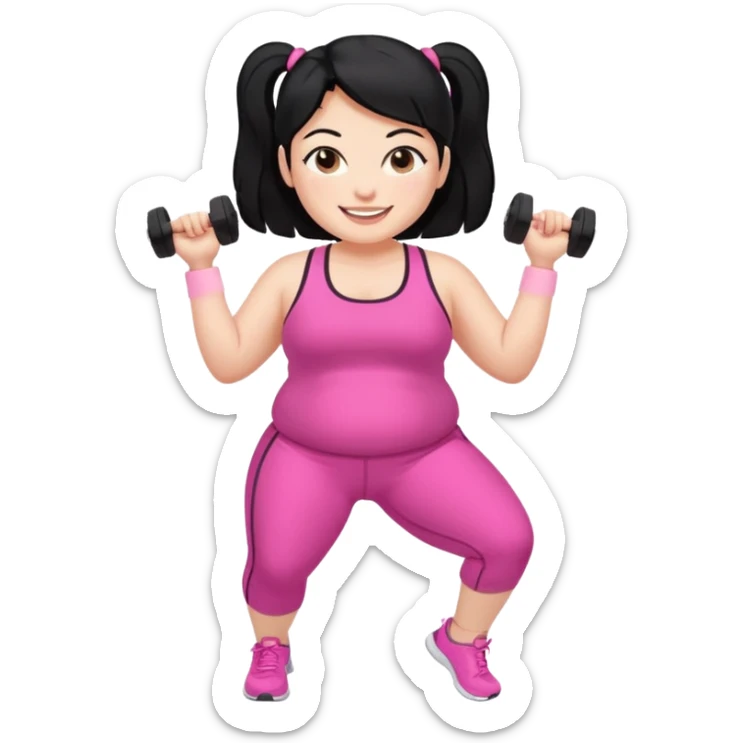 a pretty bratz fair girl in pink workout clothes (fat) and black hair sticker