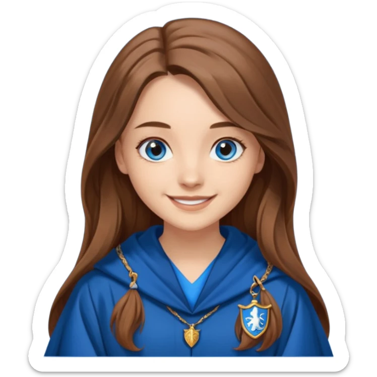 gorgeous Girl with light skin, blue eyes, long brown hair, wears a ravenclaw robes  sticker