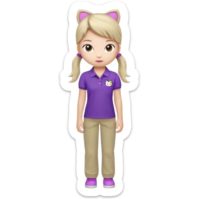 hello kitty wearing purple polo shirt and kyaki pants with long pony tail baddie sticker