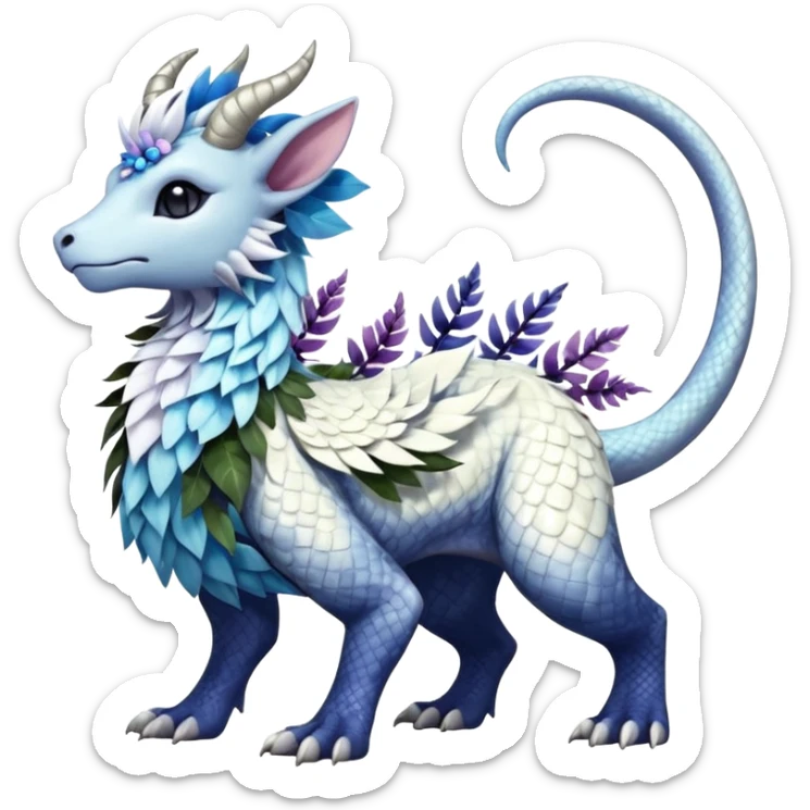 Shiny Glossy Pastel Light Divine Reptilian Draconian Furry Scaly Hairy Feathery Bovine Goated Feline Beautiful Floral Snowy Pretty Absol-Amaura-Suicune-Cobalion-fusion, full body sticker