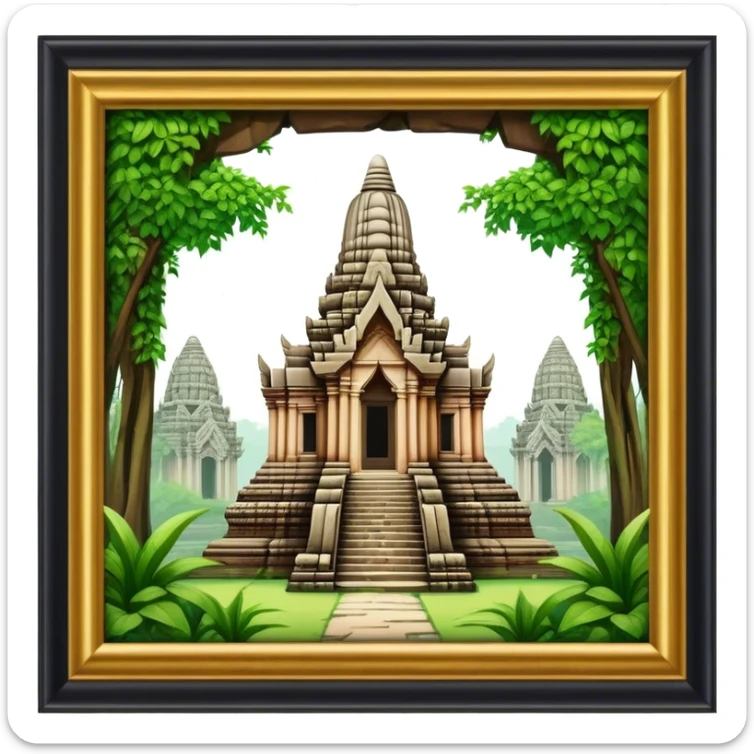 Cinematic Realistic Ayutthaya Ruins Landmark Emoji, depicted with ancient temple ruins amid lush greenery rendered with dramatic textures and nostalgic, warm lighting. sticker