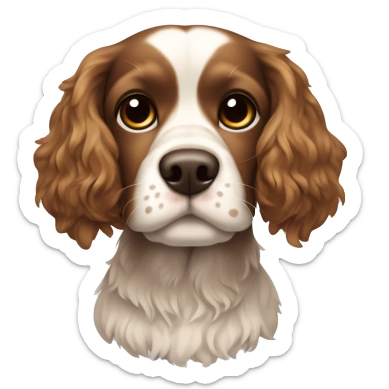 Body is dark brown little eyebrows are caramel brown white chin hair Cocker spaniel  sticker